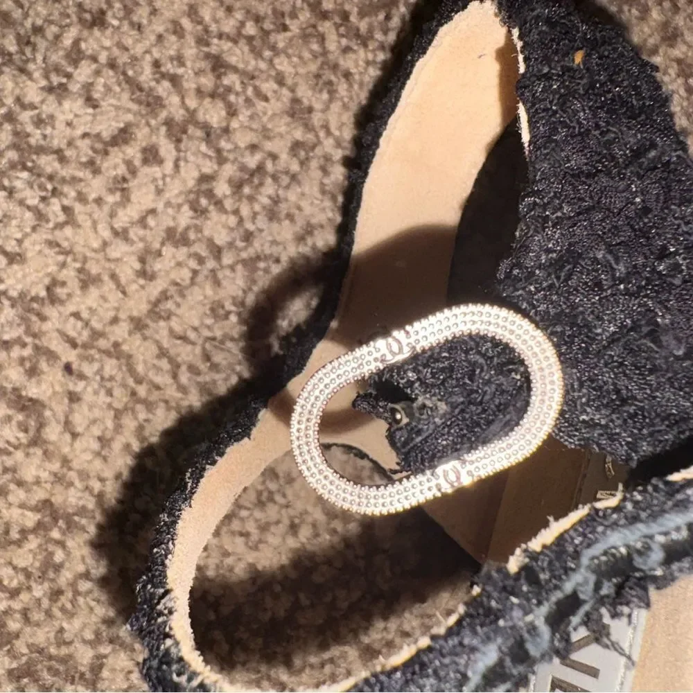 Brand new with box  CHANEL 2023 Black Tweed Sandal size 10  wedges